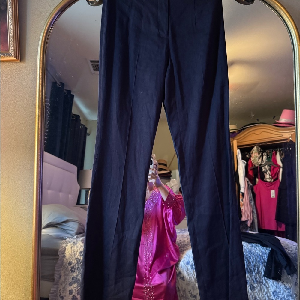 Antonio Melani linen Kendall navy career core pants - Picture 2 of 7